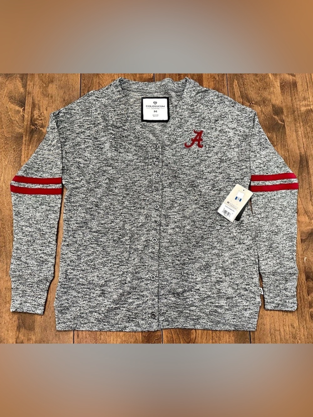Colosseum Alabama Crimson Tide Heathered Knit V-Neck Cardigan Sweater Gray M